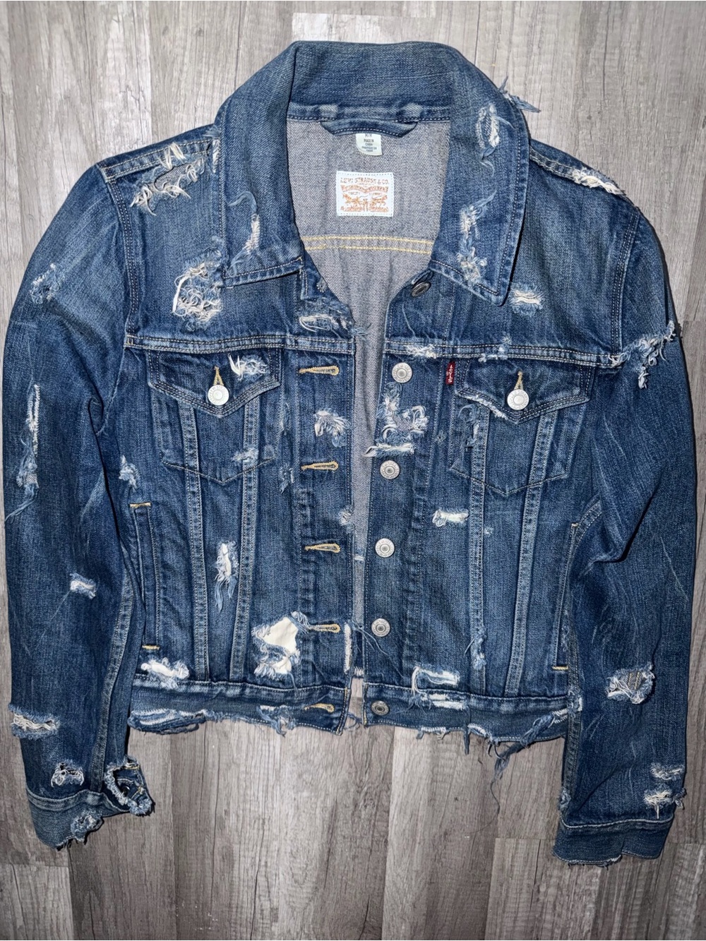 Levi's Vintage Destructed Trucker Jacket Distressed Denim Blue